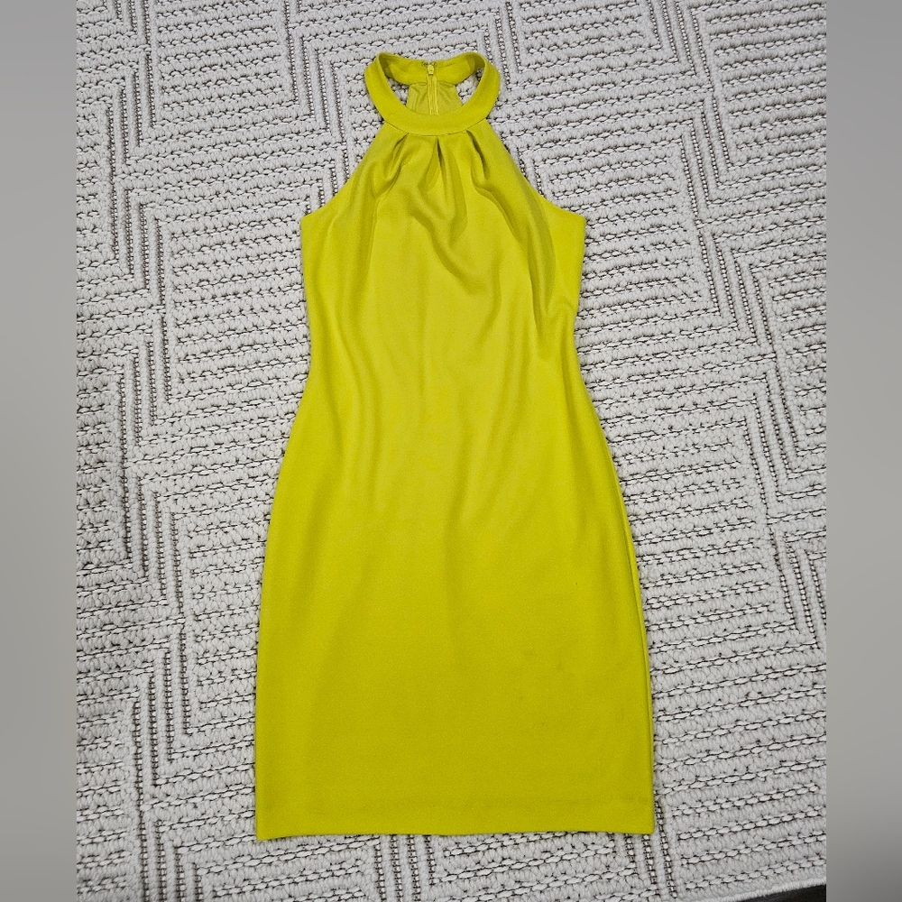 Badgley Mischka Lime Halter Sheath Dress